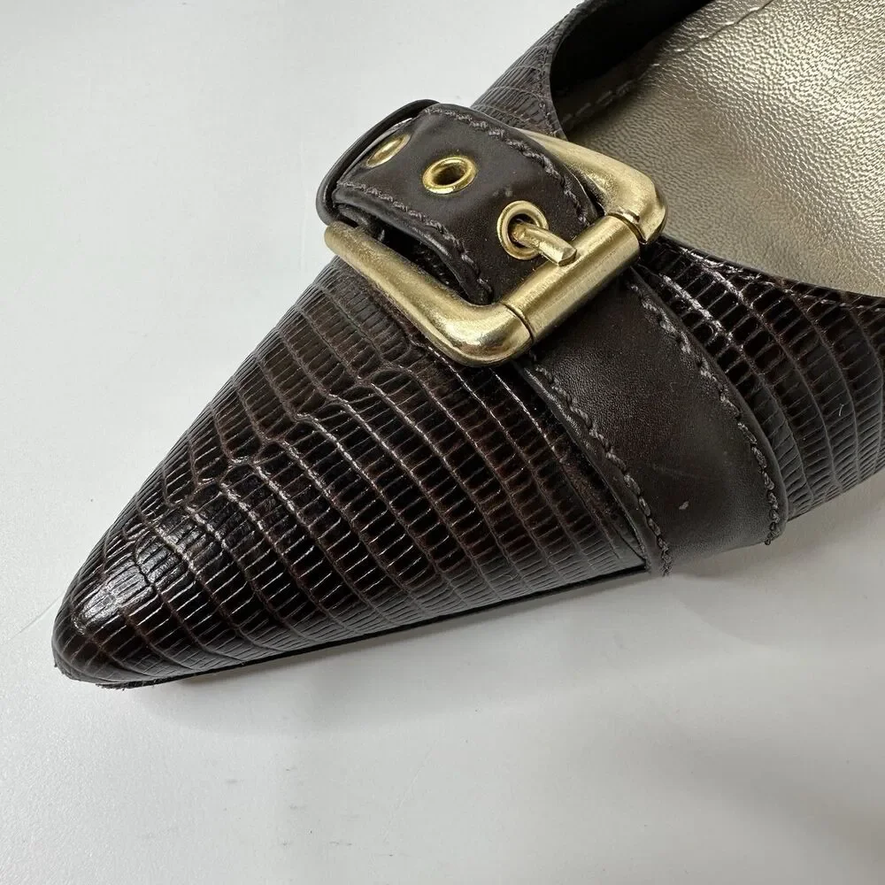 Ann Taylor D'Orsay Pumps 6M Brown‎ Snakeskin Pattern Buckle Pointed Toe 3" Heel - Picture 15 of 16